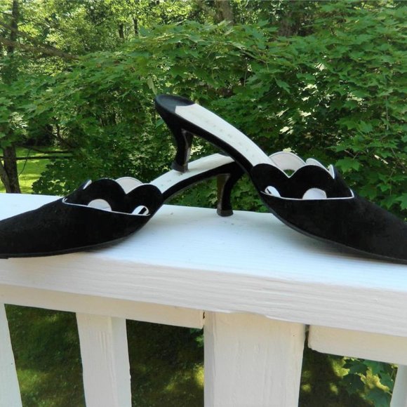 Walter Steiger Black Suede Kitten Heel Slides/Mules/Shoes Handmade Italy sz 8 - Picture 9 of 12